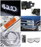 For Chevy C10 C/K Tahoe Silverado Halo LED Chrome Projector Headlights+Corner Bu