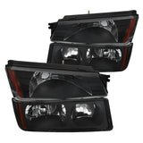For Chevy Avalanche 1500 2500 Black Headlights Turn Signal Bumper Lamps Left+Right