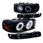 For GLOSSY BLACK 99-06 GMC SIERRA PROJECTOR LED HALO HEADLIGHTS+BUMPER LAMPS