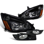 For Honda Accord 2DR, Black Housing, Headlights, Clear Lens, Fog Lights