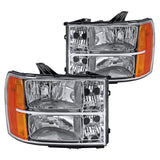 For GMC Sierra 1500/2500/3500HD Denali Chrome Headlights+Amber Reflector