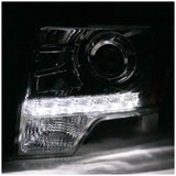For Ford F150 Chrome Clear LED DRL Strip Projector Headlights+Clear LED Tail Lam