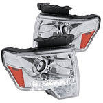 For Ford F150 Pickup Cab Euro Chrome LED Strip Projector Headlights