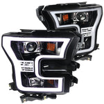 For Ford F150 F-150 Pickup Jet Black Projector Headlights w/ LED Daytime Lamps