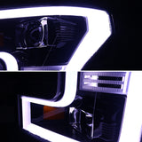 For Ford F150 Glossy Black Smoke Projector Headlights w/ LED Bar