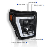 For Ford F250 F350 F450 F550 Super Duty LED Bar Black Projector Headlights Pair