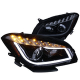 For Chevy Malibu Glossy Black LED Strip Bar Projector Headlights+LED Signal Lamps