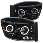 For Dodge Ram 1500 2500 3500 Pickup Dual Jet Black Halo Projector Headlights Pair