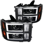 For GMC Sierra 1500 2500HD 3500HD LED Bar Black Projector Headlights Pair