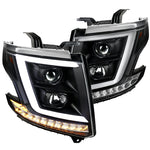 For Chevy Tahoe Suburban Black Projector Headlights w/LED+Turn Signal Lamps Pair
