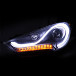 For Hyundai Veloster Black LED Projector Headlights w/ Sequential LED Signals Lights