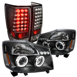 For Nissan Titan Black Halo LED Projector Headlights+Clear LED Tail Brake Lights