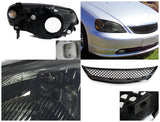 For Honda Civic EM ES 2/4Dr Smoke Crystal Headlight+ABS Type Mesh Hood Grill R