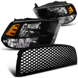 For 2009-2012 DODGE RAM 1500 TRUCK HEADLIGHTS w/ MESH FRONT GRILL BLACK
