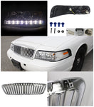For Crown Victoria Chrome LED Proejctor Headlights+Vertical Hood Grill
