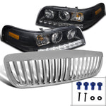 For Frod Crown Victoria Black LED Proejctor Headlights+Chrome Hood Grill