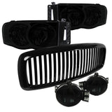 For Dodge RAM Smoke Headlights+Fog Bumper Lamp+Black Grill