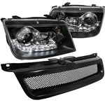 For VW Jetta Black R8 LED DRL Projector Headlights+Mesh Front Hood Grill