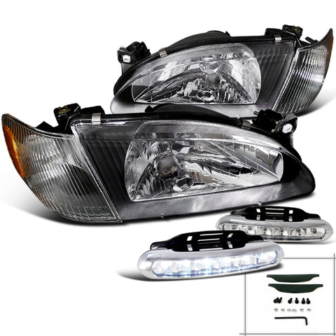 For Corolla Black Crystal Headlights w/Corner Signal+LED Daytime Fog Lamps