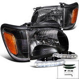 For Toyota Tacoma Black Headlights+Turn Signal+LED Running Fog Lamps
