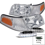 For Crown Victoria Chrome Headlights w/ Corner Lamps+6-LED 6000K DRL Lamps