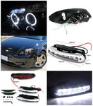 For Glossy Black Cobalt Halo Projector Headlights+Driving LED Fog Lamps Pair