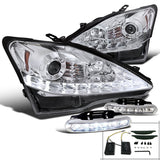 For IS250 IS350 Chrome LED DRL+Turn Signal Strip Projector Headlight+6-LED Fog L
