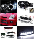 For Dodge Neon Chrome 2X Halo Projector Head Light+LED DRL Driving Fog Lamps