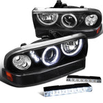 For 98-04 S10 BLAZER HALO BLACK PROJECTOR HEADLIGHTS+BUMPER LAMPS+6-SMD LED DRL