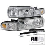 For Chevy Caprica Impala Chrome Headlights Corner Lamp+6-LED DRL Fog Lamps