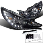 For Hyundai Sonata Black SMD LED DRL Projector Headlights+6-LED Bumper DRL
