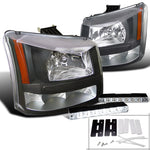 For Chevy Silverado Black Crystal Headlights+Bumper Lamp+6-SMD LED Fog Lights