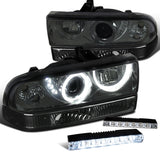 For Chevy S10 Blazer Smoke Halo Projector Headlights+6-LED Bumper Fog Lights