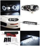 For Black Chevy Camaro Halo Projector Headlights+6-Led Bumper Fog Lights Drl