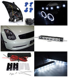 For Infiniti G35 2Dr Black Halo Projector Headlight+Bumper LED Fog Lamp DRL
