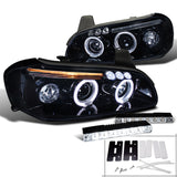 For Nissan Maxima Glossy Black Halo Projector Headlights+6-LED Bumper DRL Fog La