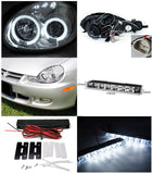 For Dodge Neon Plymouth Chrome Clear Halo Projector Headlight+Led Fog Lamp Drl