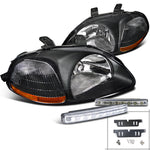 For Honda Civic JDM Black Headlights+White LED Bumper Fog DRL Light