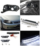 For Honda Civic Black Diamond Headlight+LED DRL Bumper Fog Light 4pc