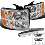 For Chevy Silverado 1500/2500/3500 HD Chrome Headlights+8-LED Bumper DRL
