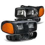 For GMC Sierra Yukon Denali Pickup Black Clear Headlights+Clear Bumper Lamps