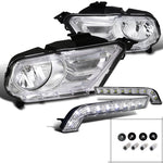 For Ford Mustang GT Chrome Crystal Headlights+Hyper White SMD LED Bumper Lamps
