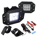 For 6-LED Flood Beam LED Work Fog Lights+Wiring Switch Kit+2.5" Mounting Bracket