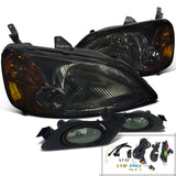 For Honda Civic 2/4Dr Smoke Headlights+Fog Bumper Lamp