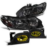 For Honda Civic Sedan 4Dr Smoked Len Headlights, Yellow Lens Fog Lights