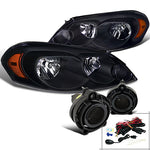 For Chevy Impala Monte Carlo Euro Crystal Black Headlights+Smoke Fog Lamps
