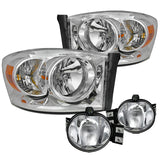 For Dodge Ram 1500 2500 3500 Chrome Diamond Headlights W/O Amber Bar+Clear Fog L