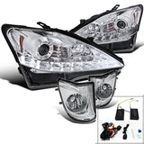 For Lexus IS250 IS350 Chrome LED DRL Signal Projector Headlights+Clear Fog Lamps