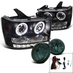 For GMC Sierra Black Halo SMD LED Projector Headlight+Smoke Fog Driving Lamp