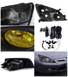 For Honda Accord Sedan JDM Black Crystal Headlights+Yellow Driving Bumper Fog La